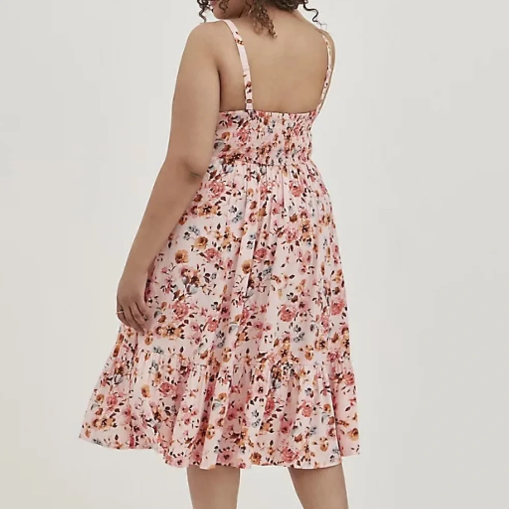 Torrid Challis Floral Pink Button Front Midi Dress - Picture 3 of 3
